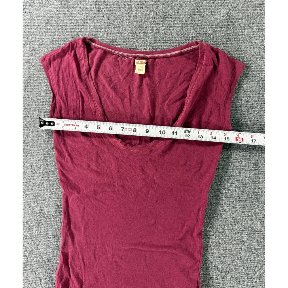 Y2K Hollister Womens Scoop Neck Cap Sleeve T-Shirt Burgundy Maroon Size M - Picture 6 of 6